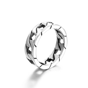 Men Hiphop Titanium Steel Cuban Chain Ring Industrial Style Polished Silver Tone Punk Jewelry Minimalist Finger Ring Gift