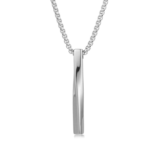 Minimalist twisted square bar pendant necklace with stainless steel box chain