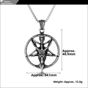 Detailed size chart for Baphomet skull pendant showing 48.9mm height and 15g weight