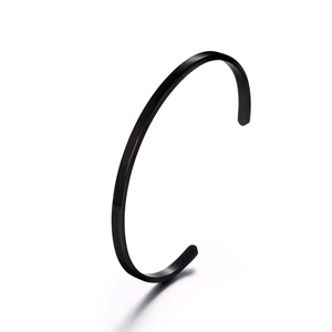 Minimalist Titanium Steel C-Shaped Open Cuff Bracelet For Men Women Polished Black Silver Geometric Fashion Jewelry Bracelet