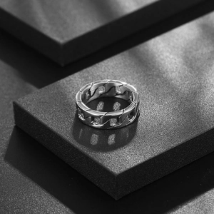 Men's minimalist titanium steel cuban chain ring with industrial metallic silver finish