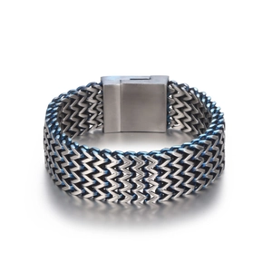Men Stainless Steel Wide Braided Bracelet Industrial Punk Style Woven Jewelry Square Buckle Personality Men Hand Jewelry