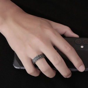 Retro dragon scale textured stainless steel ring for men with vintage metallic finish