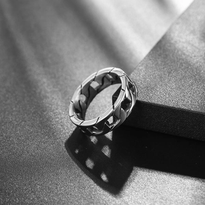Minimalist titanium steel chain ring for men with hip hop industrial linked style