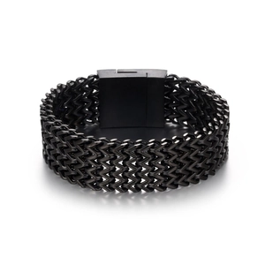 Men's matte black titanium steel wheat chain wide bracelet with square clasp