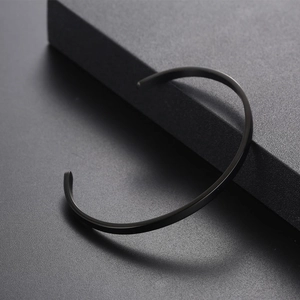Minimalist matte black stainless steel C-shaped open cuff bracelet for men and women