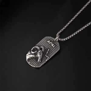 Aries zodiac necklace in vintage titanium steel with sheep head relief and bead chain