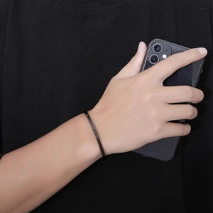 Minimalist glossy black stainless steel C-shaped open cuff bracelet for women and men