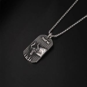 Retro Taurus zodiac bull pendant necklace in vintage silver steel with pearl chain