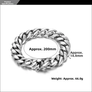 Bracelet gourmette argenté poli pour hommes avec 14,4 mm de large et 200 mm de long