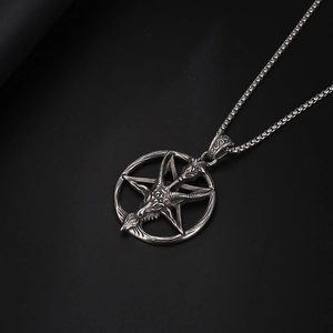 Retro stainless steel Satanic Baphomet goat head pentagram pendant necklace for men