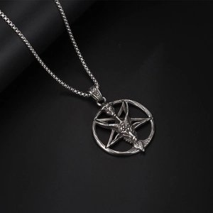Gothic satanic baphomet goat head pendant necklace in vintage silver stainless steel