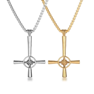 Collana con Ciondolo a Croce in Acciaio Inossidabile Gothic Punk per Uomo Donna Oro Argento Stella Bussola Gioielli Hip Hop Ciondolo Solo