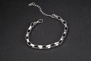 Polished silver box link chain bracelet with lobster clasp and adjustable extender
