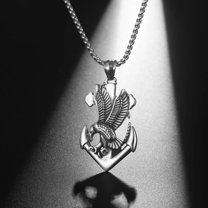 Retro Titanium Steel Eagle Anchor Pendant Necklace For Men Stainless Steel Punk Style Bird Cross Jewelry Gift Cool Neck Accessory