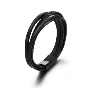 Men's Multi-Layer Braided Leather Bracelet With Stainless Steel Magnetic Clasp Black Casual Fashion Jewelry For Men Gift