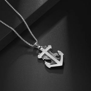 Retro stainless steel eagle and anchor pendant necklace for men with box chain
