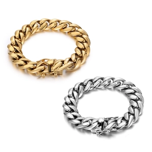 Bracelet Homme Hip Hop en Acier Inoxydable Maille Cubaine Poli Plaqué Or Argent Jonc Chaîne Bijoux de Mode Minimaliste Cadeau
