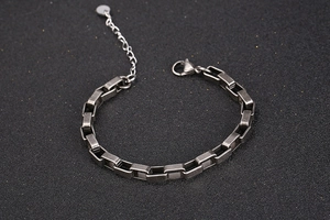 Industrial style silver chain bracelet with rectangle links and lobster clasp detail