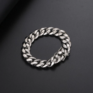 Bracelet gourmette en acier inoxydable argenté poli avec fermoir pour hommes