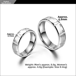 Detailed size specifications for couple rings showing 6.8mm and 5.7mm width