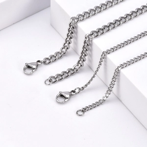 Polished titanium steel Cuban link chain necklaces in various widths with lobster clasps
