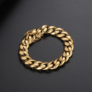 Bracelet gourmette cubaine en acier titane doré poli avec fermoir latéral sécurisé