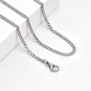 Men's polished stainless steel curb chain necklace with secure lobster clasp closure
