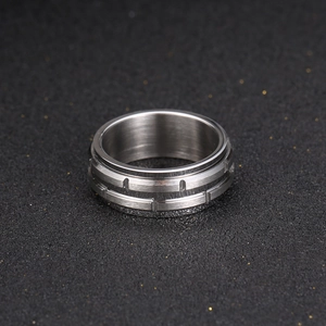 Minimalist brushed titanium steel ring for men with industrial vertical groove design