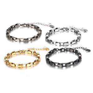 Men Stainless Steel Box Chain Bracelet Minimalist Hip Hop Geometric Rectangle Link Adjustable Wristband Jewelry Gift