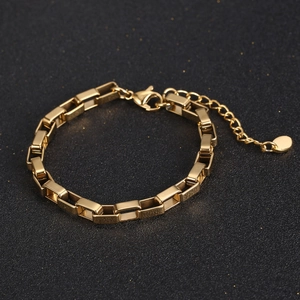 Industrial gold chunky chain bracelet with geometric hollow links and lobster clasp