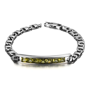 Bracelet Gourmette pour Hommes en Acier Inoxydable Avec Strass Jaune Carré Hip Hop Poli Punk Rock Bijoux Mode