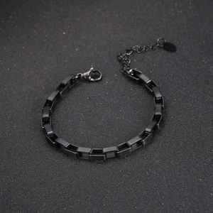 Men's matte black stainless steel geometric link bracelet with lobster clasp and charm