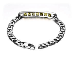 Bracelet gourmette pour homme en acier titane avec pierres jaunes carrées serties