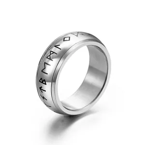 Titanium Steel Norse Rune Spinner Ring For Men Vintage Viking Rotatable Band Ring Polished Hypoallergenic Jewelry Gift