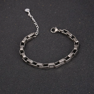 Industrial style gunmetal rectangle link chain bracelet for men in stainless steel