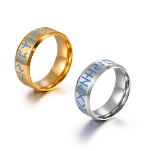 Anello in Acciaio al Titanio con Rune Nordiche per Uomo Donna Anello Minimalista con Rune Blu Incise in Oro Argento Placcato Gioielli