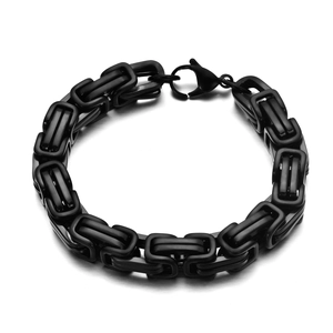 Men's black titanium steel Byzantine chain bracelet with a matte finish and lobster clasp
