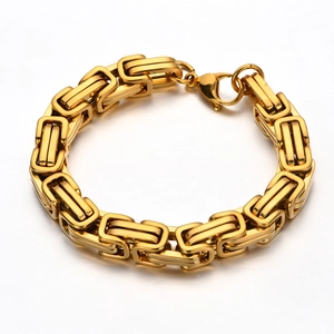Chunky gold stainless steel Byzantine chain bracelet for men with hip hop style lobster clasp