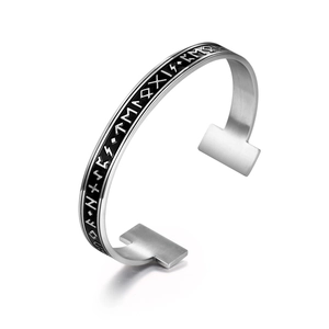 Nordic Viking Rune Open Cuff Bracelet For Men Vintage Stainless Steel C-Shape Rune Bangle Jewelry Accessories Gift