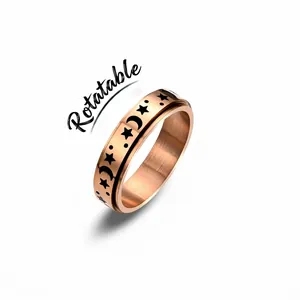Drehbarer Stressabbau-Ring aus Edelstahl mit Stern und Mond in Roségold-Optik