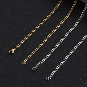 Flat curb cuban chain necklace in gold and silver finish with lobster clasp
