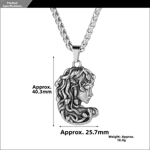 Détail du pendentif Méduse montrant les dimensions 40,3mm x 25,7mm et poids 18,0g