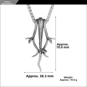 Detailed size specifications for the vintage silver stainless steel snake pendant necklace
