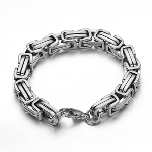 Men's titanium steel Byzantine chain bracelet with lobster clasp in silver finish