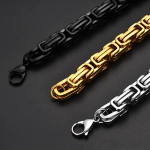 Men's titanium steel Byzantine chain bracelet in silver, gold and black with lobster clasp