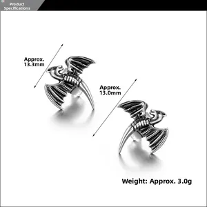 Détails des boucles d'oreilles dragon vintage en acier oxydé avec dimensions et poids