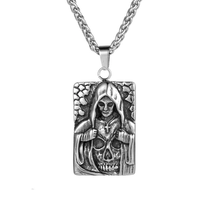 Collana con Ciondolo a Forma di Teschio della Morte in Acciaio al Titanio per Uomo Gioielli Gotici Punk con Croce e Targhetta Quadrata Argento Antico