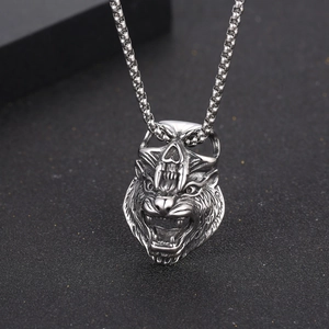 Retro Stainless Steel Wolf Head Skull Pendant Necklace For Men Gothic Punk Rock Distressed Animal Biker Jewelry Gift