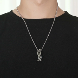 Minimalist silver titanium steel irregular geometric pendant necklace for men and women